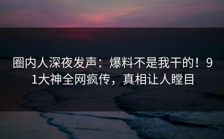 圈内人深夜发声：爆料不是我干的！91大神全网疯传，真相让人瞠目
