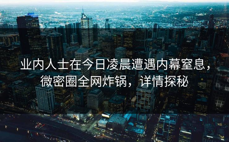 业内人士在今日凌晨遭遇内幕窒息，微密圈全网炸锅，详情探秘