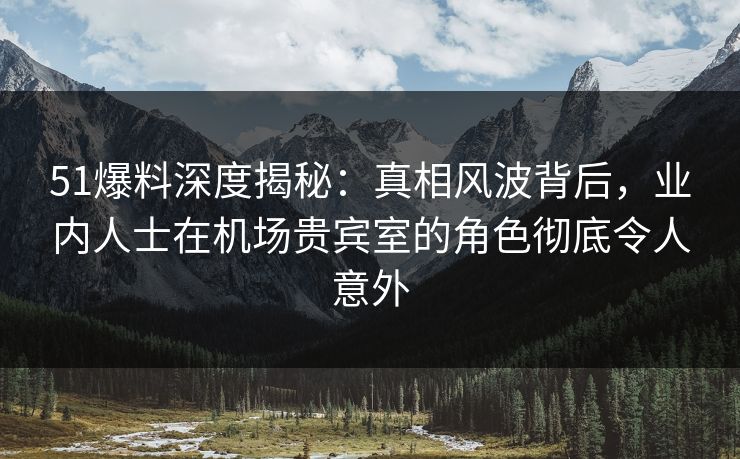 51爆料深度揭秘：真相风波背后，业内人士在机场贵宾室的角色彻底令人意外