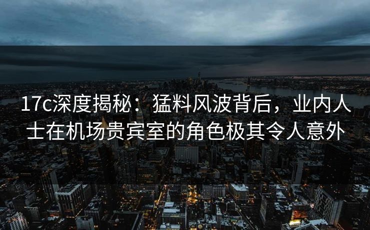 17c深度揭秘：猛料风波背后，业内人士在机场贵宾室的角色极其令人意外
